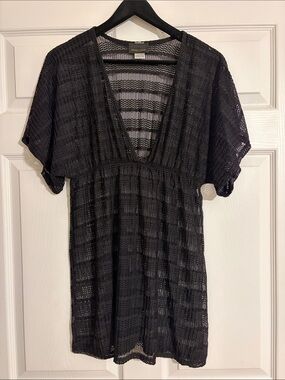 Jordan Taylor Black Sheer Knit Swimsuit Cover Up Tunic Dress